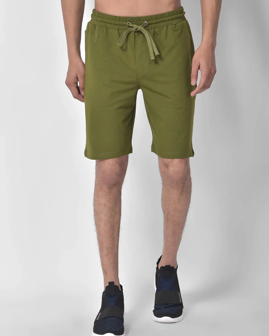 Men Olive Green Shorts With 100% Cotton