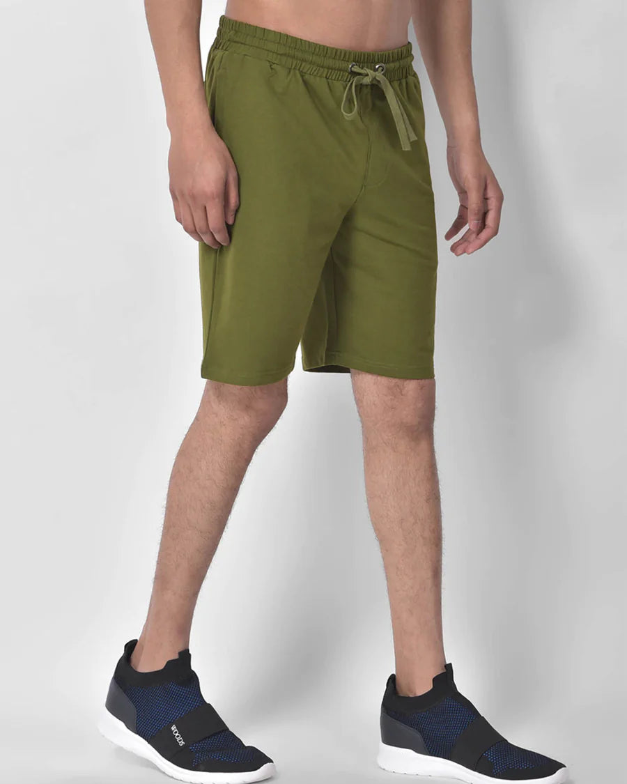 Men Olive Green Shorts With 100% Cotton